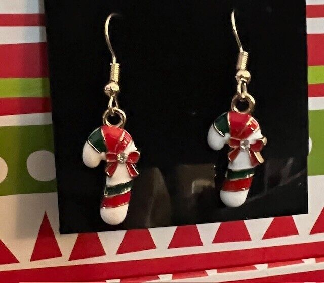 Christmas Earrings Goldtone Candy Canes