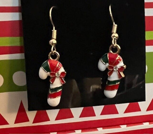 Christmas Earrings Goldtone Candy Canes