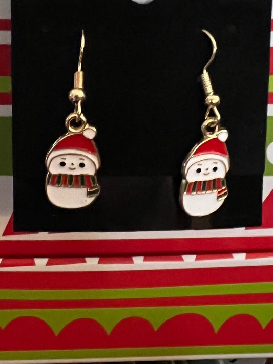 Christmas Earrings Goldtone Dangle Snowkids