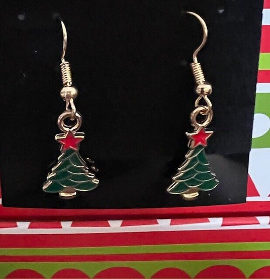 Christmas Earrings Goldtone Christmas Trees