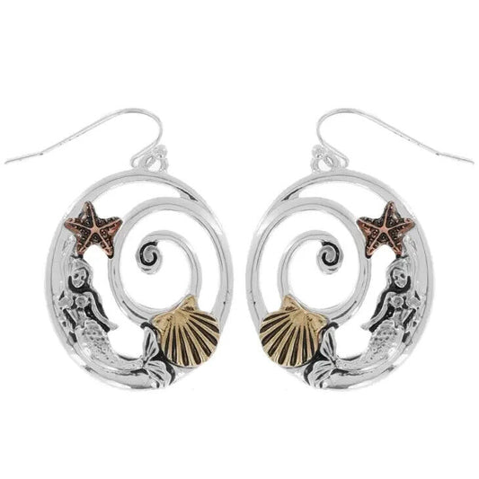 Charming Mermaid Silvertone Earrings
