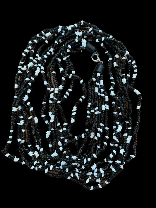Vintage Torsade Seed Bead Black & White Jewelry Necklace Ancient Style Fashion